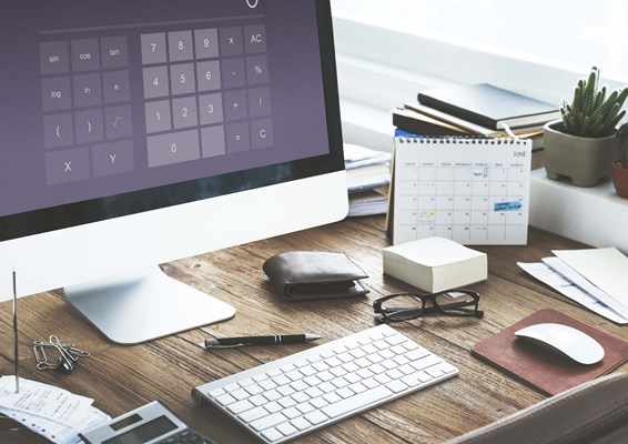 Desk with computer