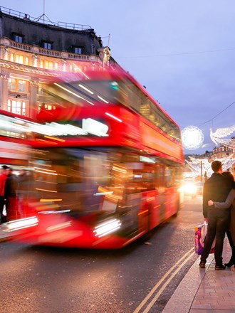 London's oxford street with moving bus