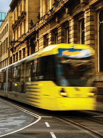 Tram lines in Manchester city centre