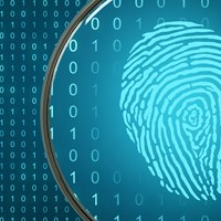 Fingerprint highlighted by a magnifying glass