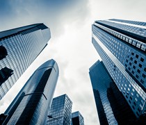 View of skyscrapers seen from ground level