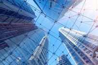 View of skyscrapers seen from ground level