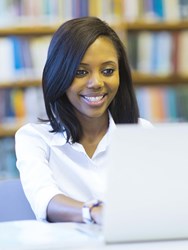 Woman working on a laptop